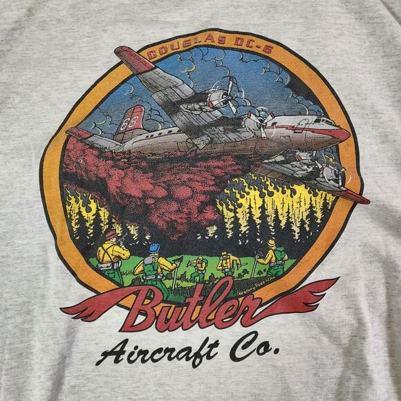 VTG Jerzees Butler Aircraft Co distressed white airplane graphic tshirt mens XL - Picture 8 of 10